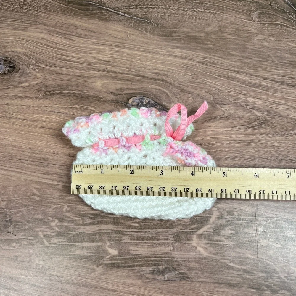 Crochet Hat and Booties Set Baby Newborn White Pink Pastel Handmade